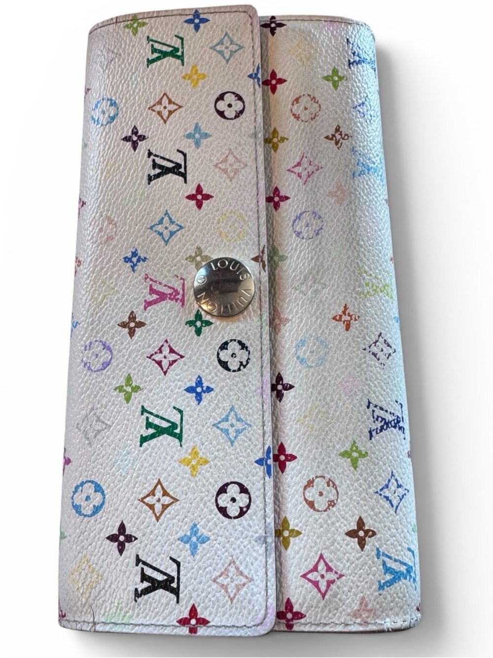 Louis Vuitton White Multicolor Sarah Wallet Murakami Pink Interior 2008